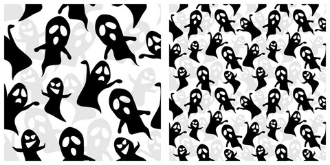 Ghost seamless background. Left is single pattern  right is assembly of 4 patterns