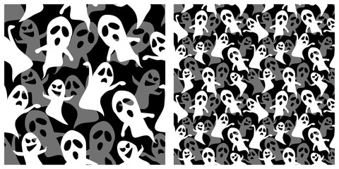 Ghost seamless background. Left is single pattern  right is assembly of 4 patterns