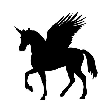 Pegasus Unicorn silhouette mythology symbol fantasy tale.