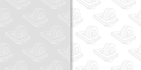 Set of geometric ornaments. Light gray seamless patterns for web, textile and wallpapers