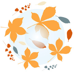 Fototapeta premium Floral vector botanical background with different hand drawn leaves and plants in autumn colors.