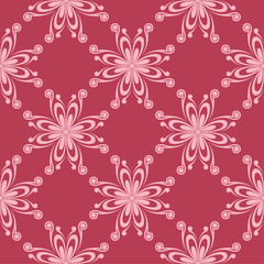 Floral ornament on red background. Seamless pattern for textile and wallpapers