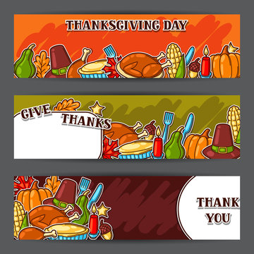 Happy Thanksgiving Day banners with holiday objects