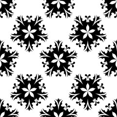 Black flowers on white background. Seamless pattern for textile and wallpapers