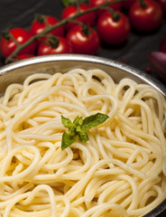 Closeup of delicious spaghetti in a pan