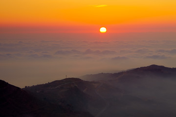 Sunset at Mount Lebanon above Faraya village and Mazaar ski resort located 46 kilometers north of Beirut.