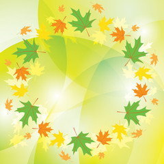 Naklejka na ściany i meble round frame of leaves on abstract background - vector colorful autumn