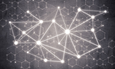 Lines and dots as networking idea drawn on cement background