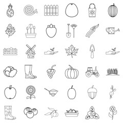 Cultivated icons set, outline style
