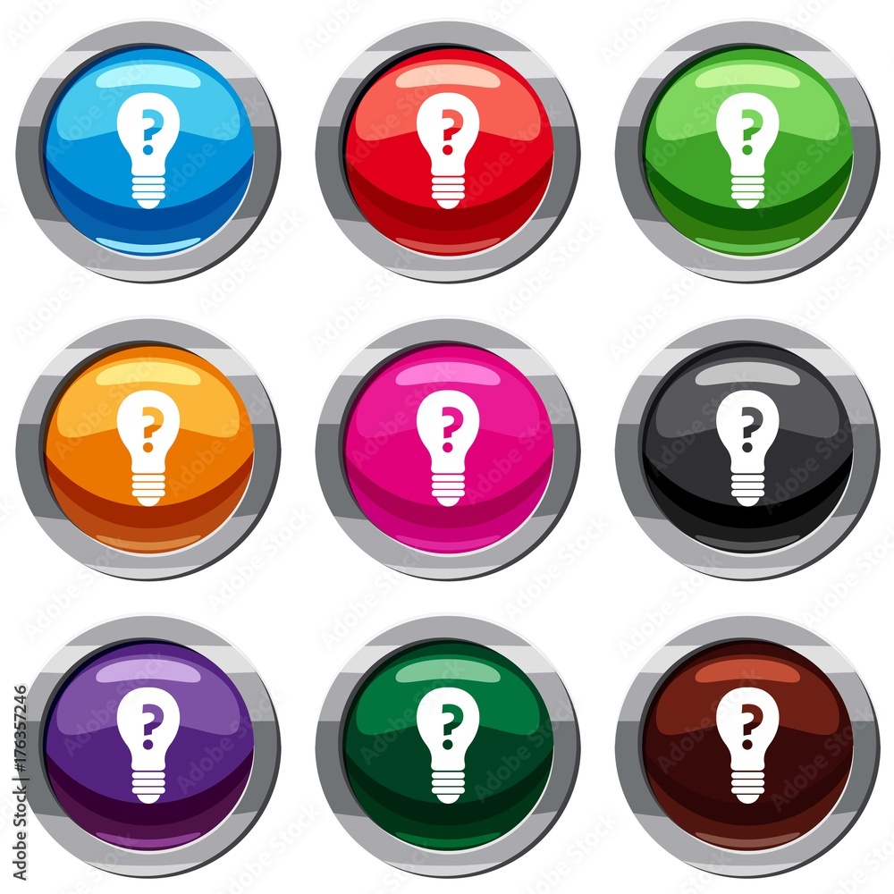 Poster Light bulb with question mark inside set 9 collection