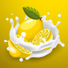Milk Splash with ingredients : Vector Illustration