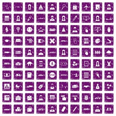 100 initiation icons set grunge purple