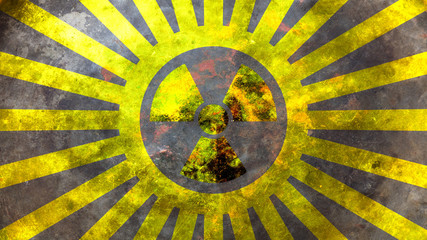 Radiation symbol, yellow background. 3d illustration