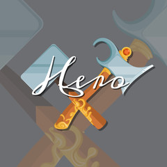 Vector medieval crossed design hammer and axe