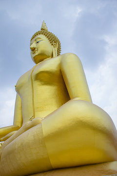 The big golden Buddha statue in Muang temple, Ang Thong, Thailand.