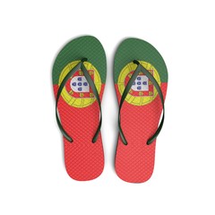 Portugal flag flip flop sandals on a white background. 3D Rendering