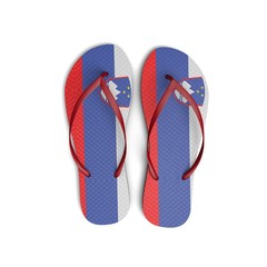 Slovenia flag flip flop sandals on a white background. 3D Rendering
