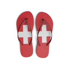 Switzerland flag flip flop sandals on a white background. 3D Rendering