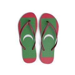 Maldives flag flip flop sandals on a white background. 3D Rendering