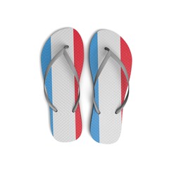 Luxembourg flag flip flop sandals on a white background. 3D Rendering