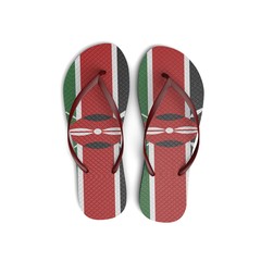 Kenya flag flip flop sandals on a white background. 3D Rendering