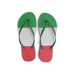 Italy flag flip flop sandals on a white background. 3D Rendering
