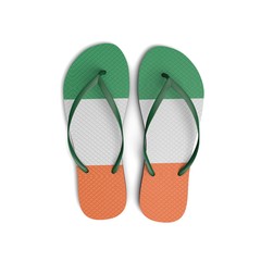Ireland flag flip flop sandals on a white background. 3D Rendering