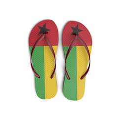 Guinea Bissau flag flip flop sandals on a white background. 3D Rendering