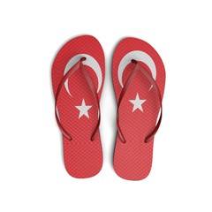 Turkey flag flip flop sandals on a white background. 3D Rendering
