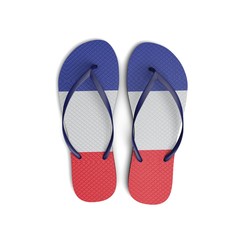 France flag flip flop sandals on a white background. 3D Rendering