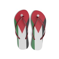 Jordan flag flip flop sandals on a white background. 3D Rendering