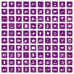 100 insurance icons set grunge purple