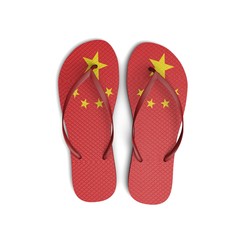 China flag flip flop sandals on a white background. 3D Rendering