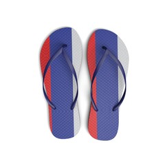 Russia flag flip flop sandals on a white background. 3D Rendering