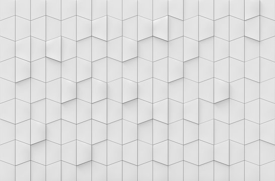 3d rendering. luxury white trapezoid square tiles wall background