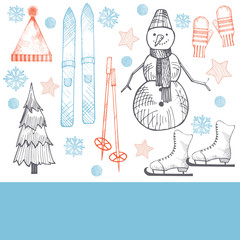 Winter hand-drawn vector background.
