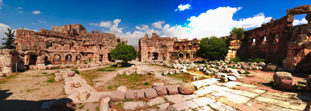 Ruins of Jupiter temple and great court of Heliopolis at Baalbek, Bekaa valley Lebanon