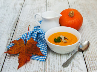 Pumpkin soup with fresh pumpkins