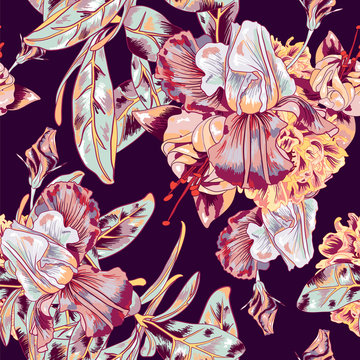 Romantic Iris Blossom Vector Repeat Pattern