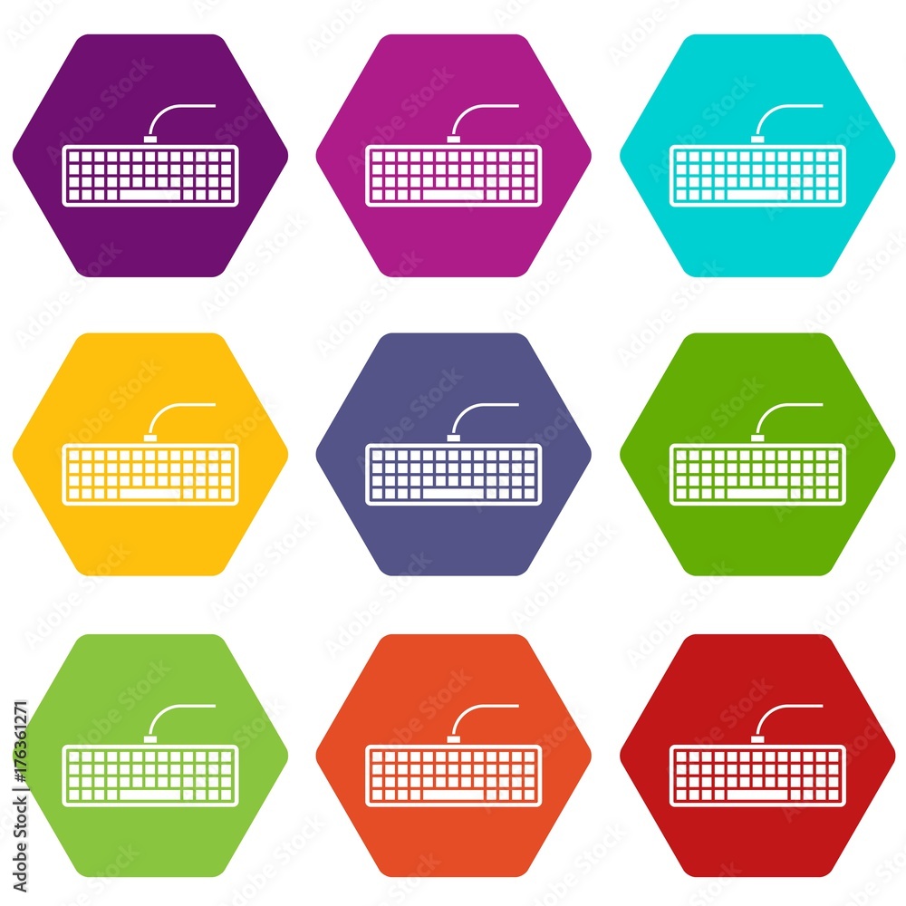 Poster black computer keyboard icon set color hexahedron