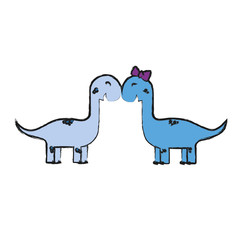 couple of dinosaurs icon over white background vector illustration