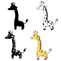 Cute cartoon giraffes isolated on white background vector illustration, wild animal silhouette, Character design for greeting card, children invite, baby shower, creation of alphabet, decorative logo