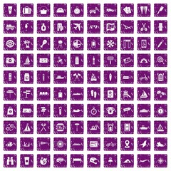100 journey icons set grunge purple