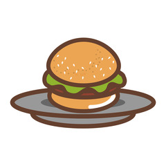 dish with delicious burger isolated icon