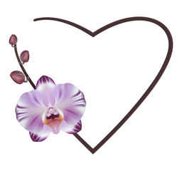 Realistic lilac orchid frame, heart.