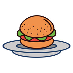 dish with delicious burger isolated icon