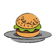 dish with delicious burger isolated icon