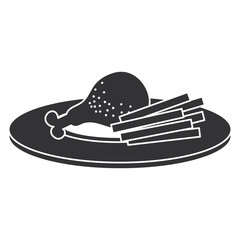 dish with chicken thigh and french fries