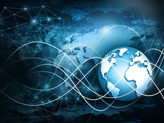 Best Internet Concept of global business. Globe, glowing lines on technological background. Wi-Fi, rays, symbols Internet, 3D illustration