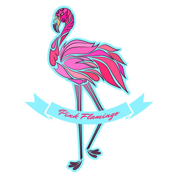 Beautiful decorative pink flamingo, vector illustration
